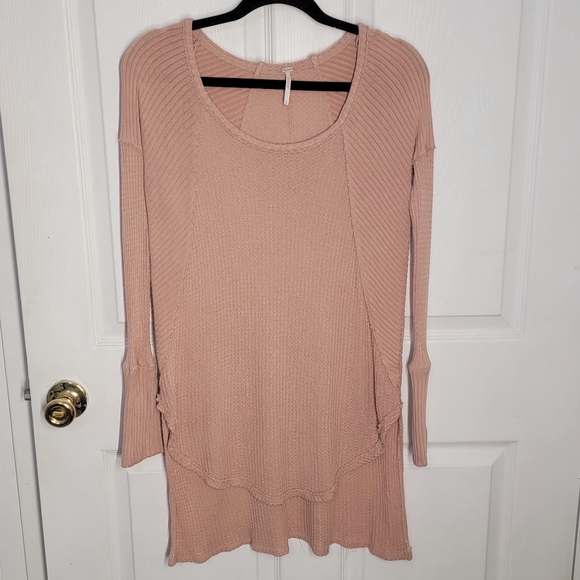 Free People Faded Rose Pink Drippy High Low Tunic Thermal Knit Top - Picture 1 of 12